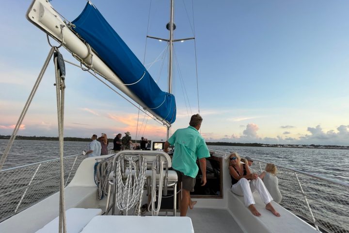 a group of people standing on a boat