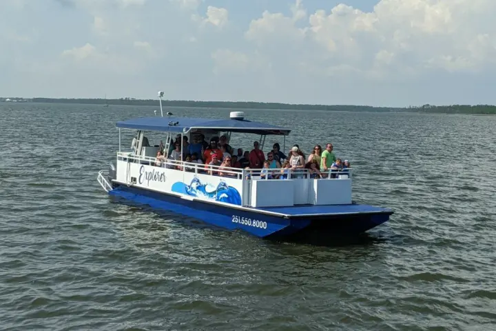 a small boat in a large body of water