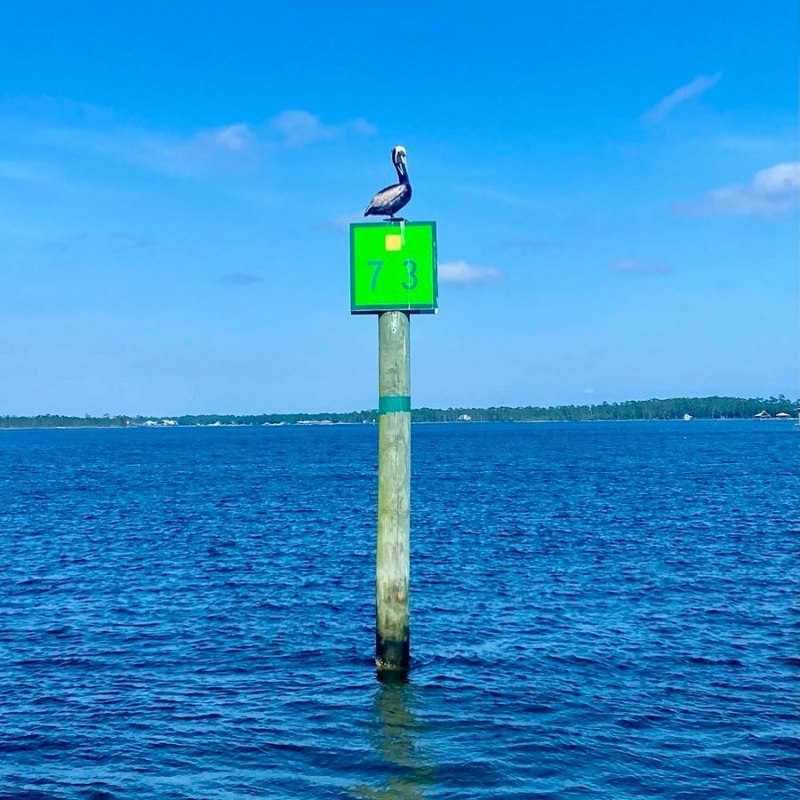 a sign above a body of water
